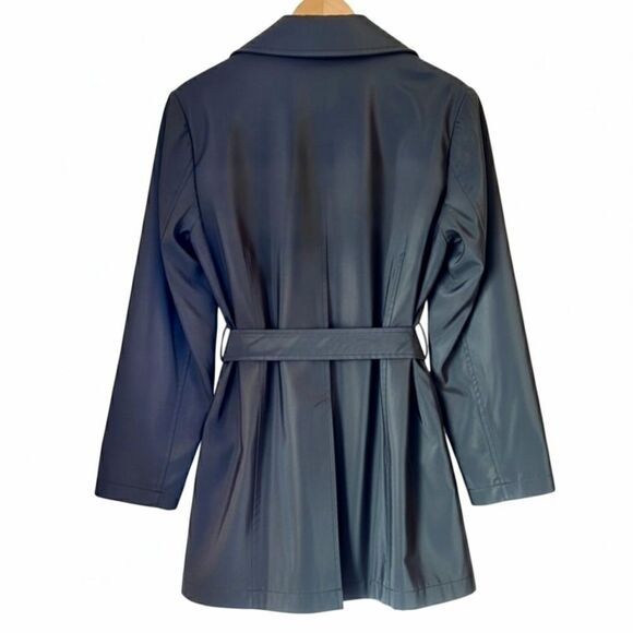 Colebrook VTG 90s Y2K PVC Black Waterproof Short Belted Trench Coat Jacket Sz S - Picture 7 of 9